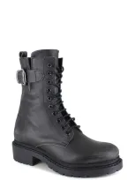 Ziginy Agatha Water Resistant Lace-up Combat Boot In Black Leather