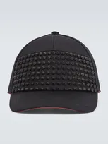 Christian Louboutin Enky Spikes Cotton Baseball Cap In Black