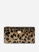 Dolce & Gabbana Large Polished Calfskin Card Holder With Zipper And Leopard Print