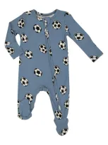 Angel Dear Babies' Soccer Print Zip Footie In Blue