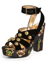 La Doublej Medal Wedge 140mm Sandals In Black