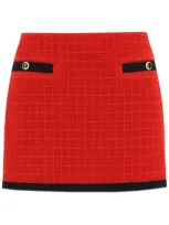 Alessandra Rich Embellished Cotton-blend Tweed Mini Skirt In Red