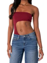 Edikted Women's Indy Asymmetric Cut Out Bodysuit In Burgundy