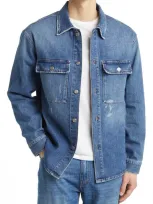 Nn07 Roger 1871 Distressed Stretch Denim Overshirt In Mid Blue