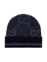 Gucci Monogram Knitted Beanie In Petrol Blue+sky Blue