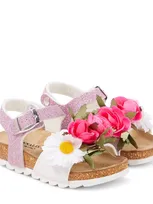 Monnalisa Kids' Floral-appliqué Sandals In Multicoloured