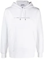 C.p. Company Logo-print Stretch-cotton Hoodie In White