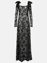 Nina Ricci Bow-embellished Sequinned Lace Gown In Black