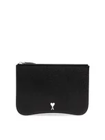 Ami Alexandre Mattiussi Ami Logo Plaque Zipped Pouch In Black