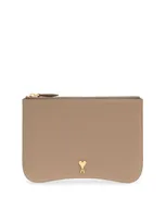 Ami Alexandre Mattiussi Ami Logo Plaque Pouch In Beige