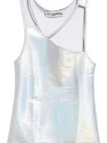 K.ngsley Fist Asymmetric Iridescent Cutout Camisole In Silver