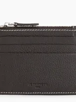 Le Tanneur Charles Zipped Card Holder In Grained Leather In Brown