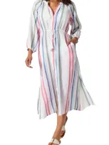 Tommy Bahama Stripe Long Sleeve Cotton Blend Cover-up Dress In White