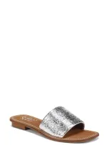 Franco Sarto Tina Raffia Slide Sandal In Silver Leather