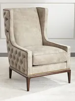 Ambella Idris Tufted-back Leather Wing Chair In Gray