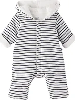 Petit Bateau Baby White & Navy Padded Jumpsuit In 01 Marshmallow/smoke