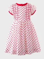 Rachel Riley Kids' Girl's Heart Scalloped Frill Dress In Red