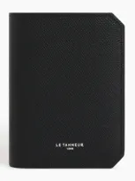 Le Tanneur Gaston Cross Grain Leather Vertical Wallet With 2 Flaps In Black