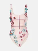 Agua By Agua Bendita Gema Prado Floral-appliqué Swimsuit In Pink