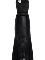 Alejandra Alonso Rojas Crochet-trimmed Leather Maxi Dress In Black