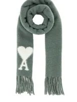 Ami Alexandre Mattiussi Oversized Logo-embroidered Scarf In Grey