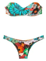 Amir Slama Floral-print Bandeau Bikini In Multicolour