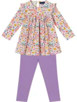 Andy & Evan Babies'  Rainbow Print Cotton Top & Leggings Set In White Multi