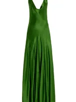 Anna Quan Keira Draped Satin Maxi Dress In Green