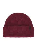 Autumn Headwear Checkered Knit Beanie In Burgundy