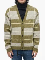 Awake New York Two-tone Striped V-neck Cardigan In Green