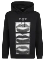 Balmain Lips Print Hoodie In Black