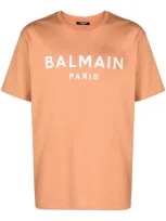 Balmain Logo-print Cotton T-shirt In Brown