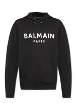 Balmain Logo Printed Drawstring Sweatshirt In Black