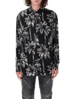 Balmain Palm Tree-print Satin Shirt In Black