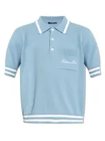 Balmain Logo-embroidered Knitted Polo Shirt In Blue