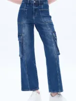 Bayeas High Waist Wide Leg Cargo Jeans In Indigo Rock