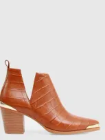 Belle & Bloom Austin Croc Embossed Ankle Boot - Camel In Brown