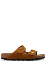 Birkenstock Arizona Double-buckle Suede Slides In Brown