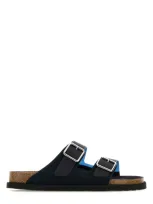 Birkenstock Arizona Dark Navy Suede And Pvc Sandals In Blue