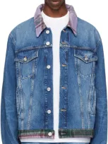 Bluemarble Blue Tartan Denim Jacket In Dnm