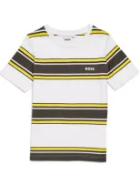 Bosswear Kids' Stripe-print Logo-print T-shirt In White