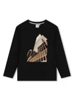 Bosswear Boss Kidswear Kids' Long Sleeve Logo Cotton Graphic T-shirt In Black