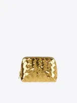 Bottega Veneta Beauty Pouch In Metallic Intrecciato Leather In Gold