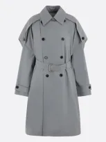 Bottega Veneta Cotton Canvas Cape Trench Coat In Grey