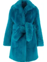 Bottega Veneta Shearling Coat In Light Blue