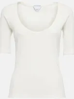 Bottega Veneta Ribbed-knit Cotton-blend Jersey Top In Chalk