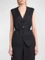 Bottega Veneta Subtle Striped Wool Gilet With Tie Waist In Blue/black