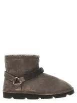 Brunello Cucinelli Suede Shearling Monili Harness Boots In Dark Grey