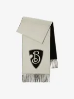 Burberry B Shield Wool Cashmere Blend Scarf In Monochrome