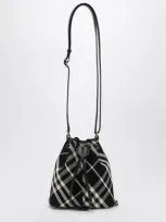 Burberry Black Check Clutch Shoulder Bag With Drawstring